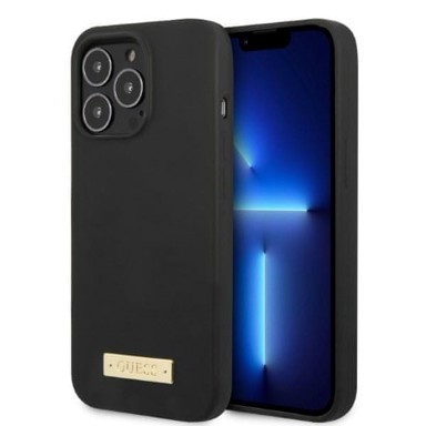GUESS Futrola GUHMP13LSPLK, za iPhone 13 Pro i 13 6,1", silikonska, Logo Plate MagSafe, crna